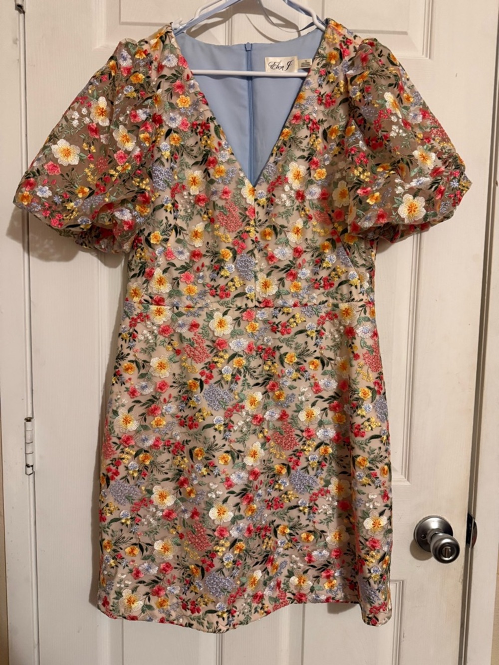 Eliza J Floral Puff-Sleeve Mini Dress